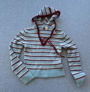 Y2K Tilt Striped Hooded Sweater Lace-Up Pullover Soft Knit Junior Size Small